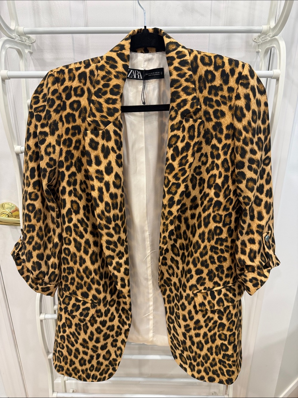 Zara Leopard-Print Open Blazer in Tan and Black